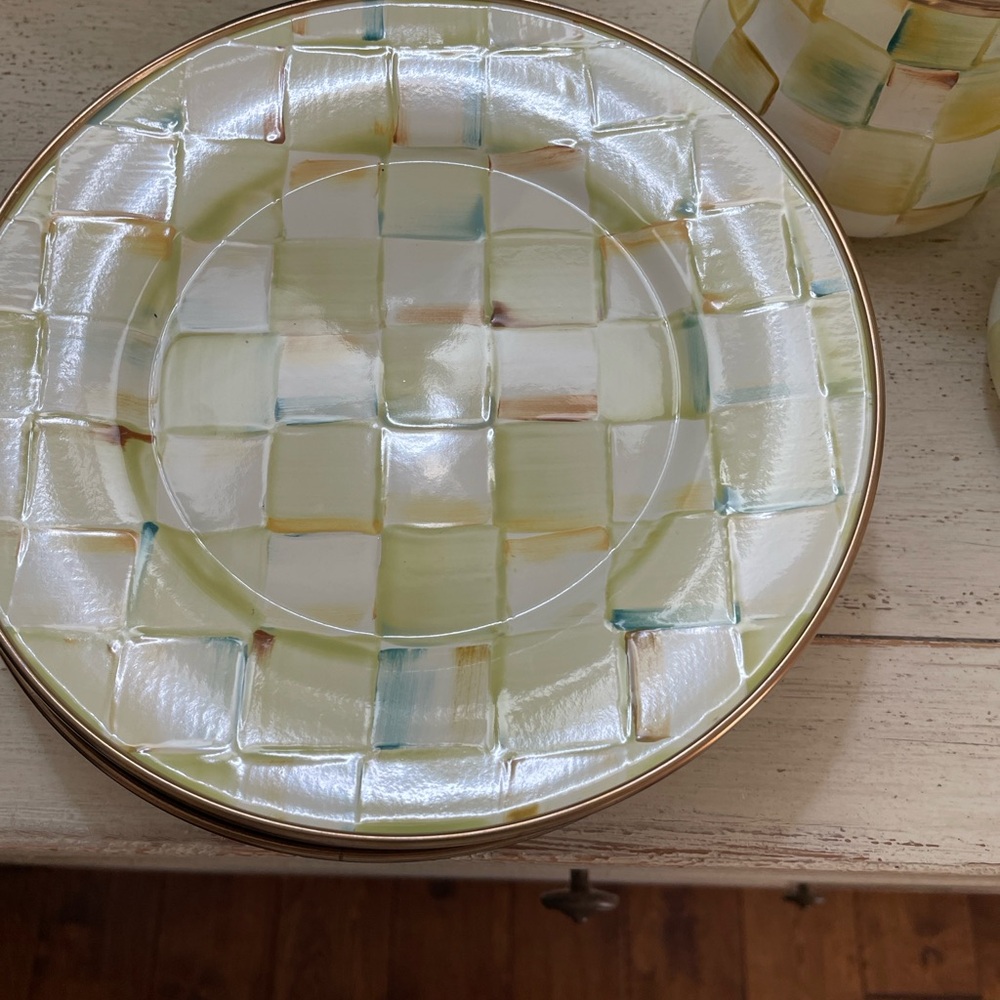 Mackenzie-Childs Parchment Check Salad Plates. No longer in production. Like New